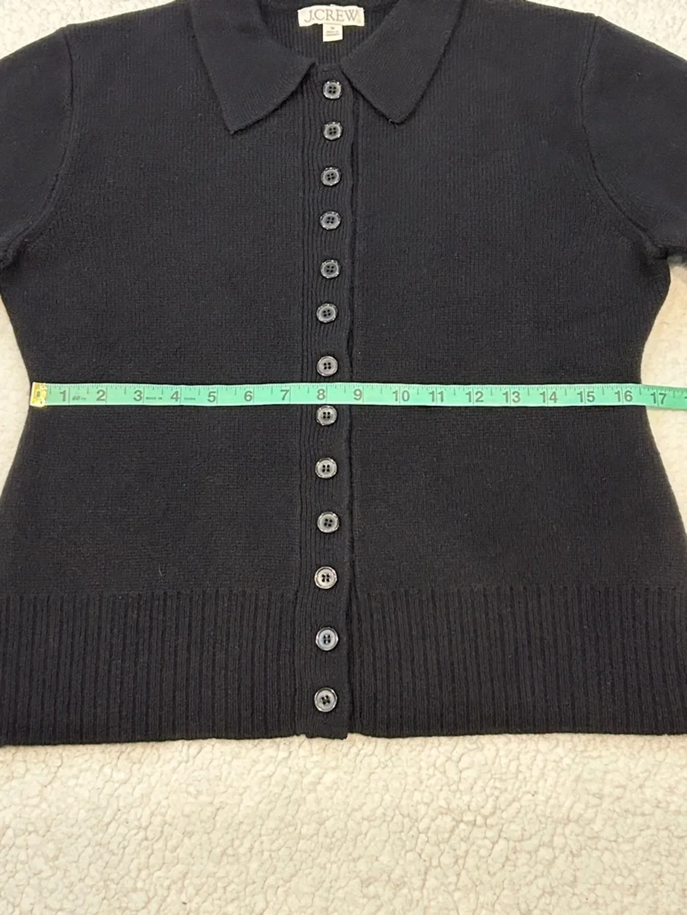 J. Crew Milano Stitch Cinched Waist Cardigan size Medium Black Wool Preppy